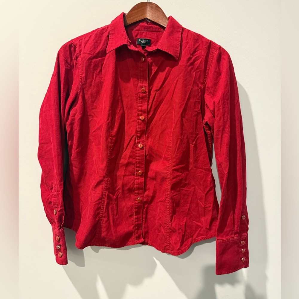 Talbots  Vibrant Red Long Sleeve Corduroy Shirt